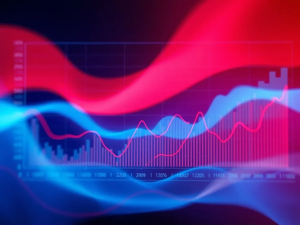 Abstract financial data visualization with blue and red grad