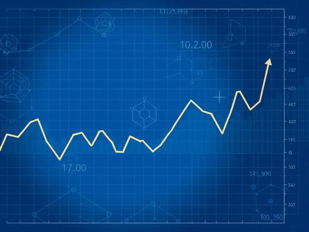 A technical blue background with abstract geometric financia